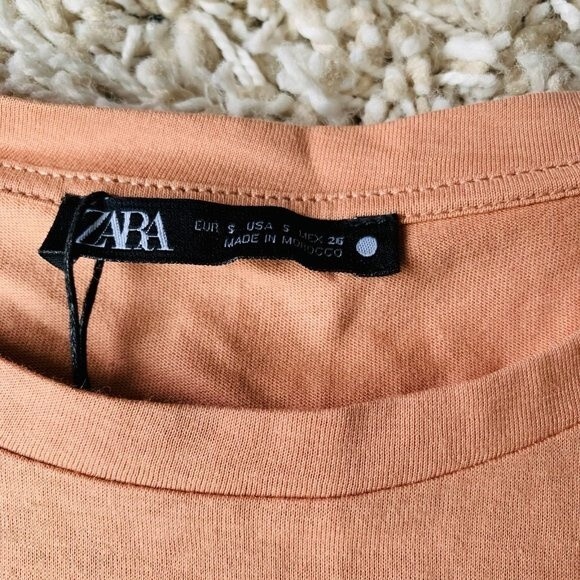 ZARA peach top short sleeve half sheer pleat on front top size S boho normcore - Picture 7 of 9